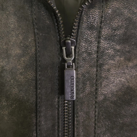 Bernardo Leather Moto Jacket Size Medium Green and Gold - Picture 3 of 8